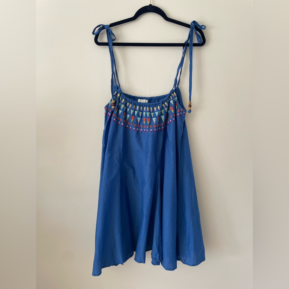 Sundance Cotton Silk Blend Resort Tropical Vacation Embroider Swing Dress PS
